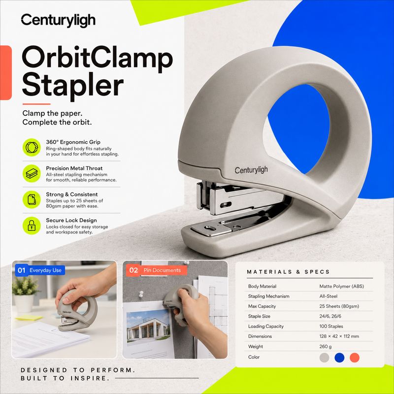 Centuryligh™ OrbitClamp Desktop Stapler