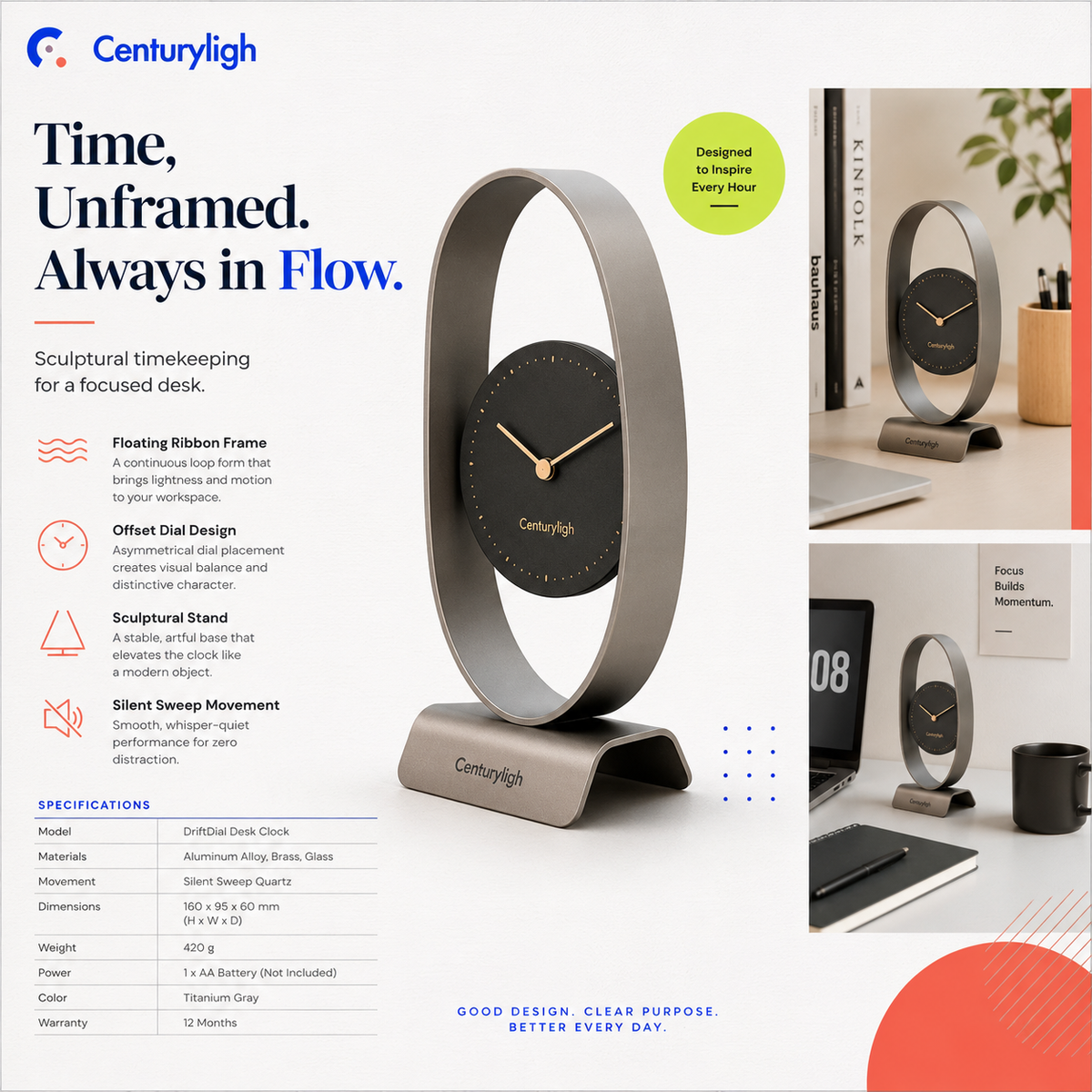 Centuryligh™ TimeArc Desktop Clock